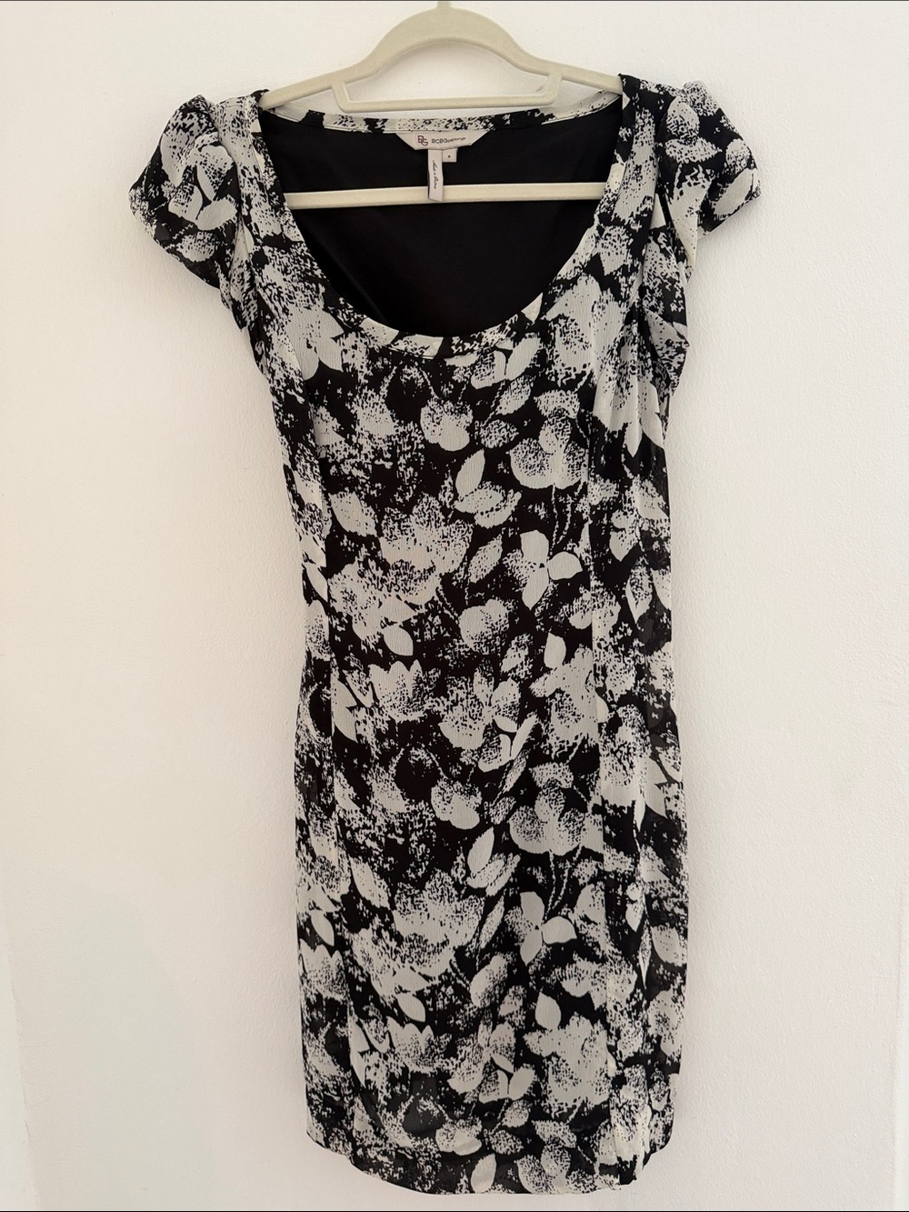 BCBGeneration Black & White Floral Scoop-Neck Mini Dress